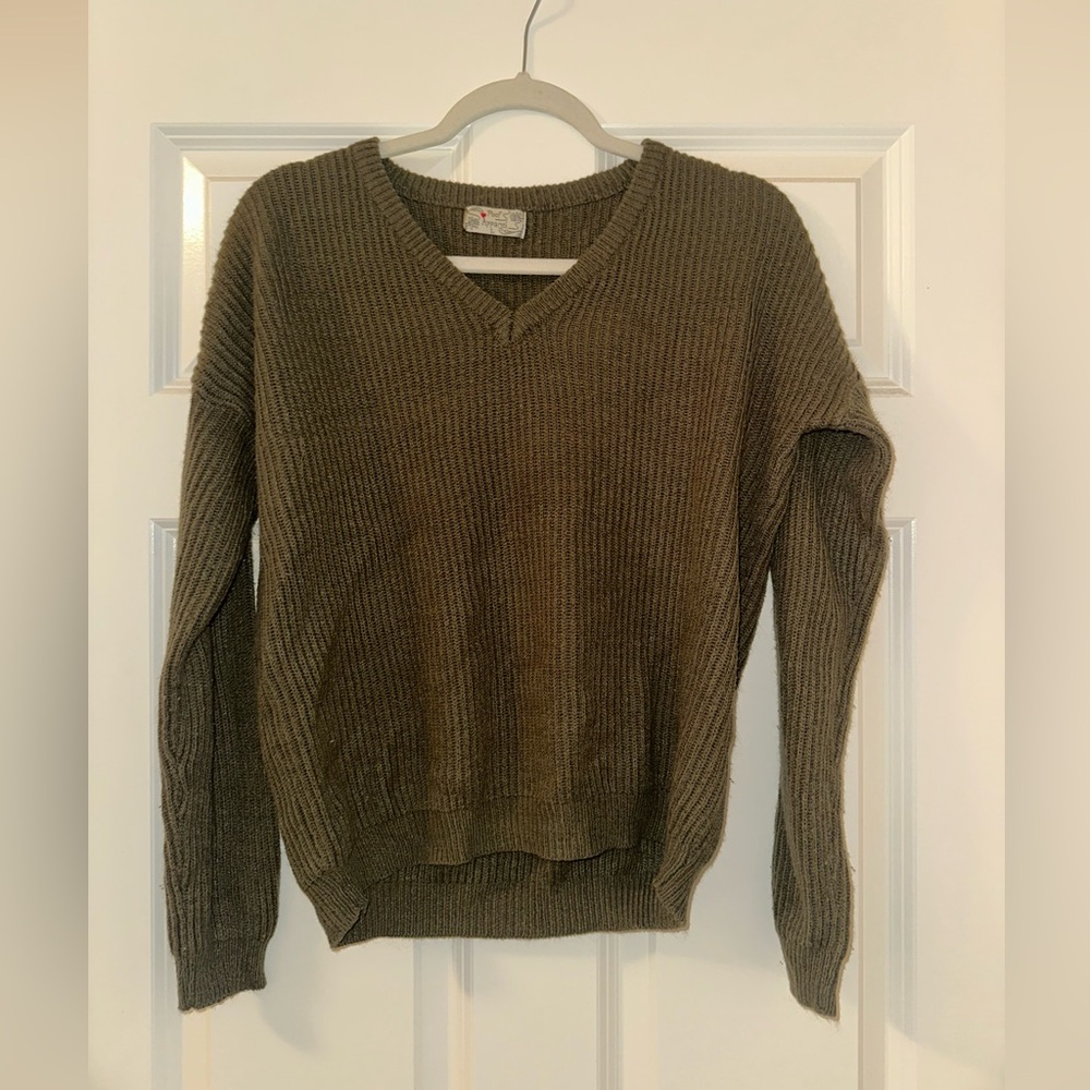 Olive Green V-Neck Sweater